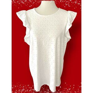 Torrid White Eyelet Ruffle Sleeve Lined Top-Size 1